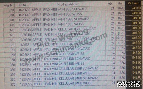 iPad Mini售价疑曝光：零售库存系统截图显示为起价249欧元